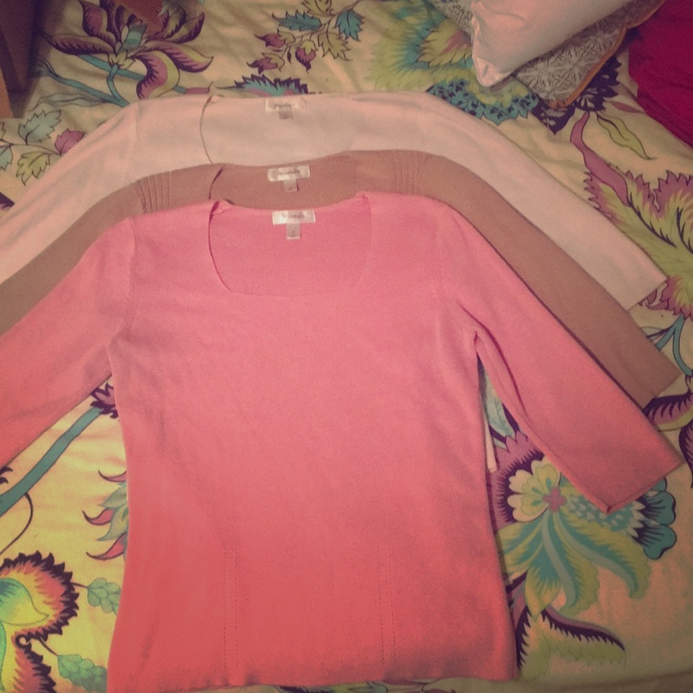 Three 3/4 sleeve length knit sweaters